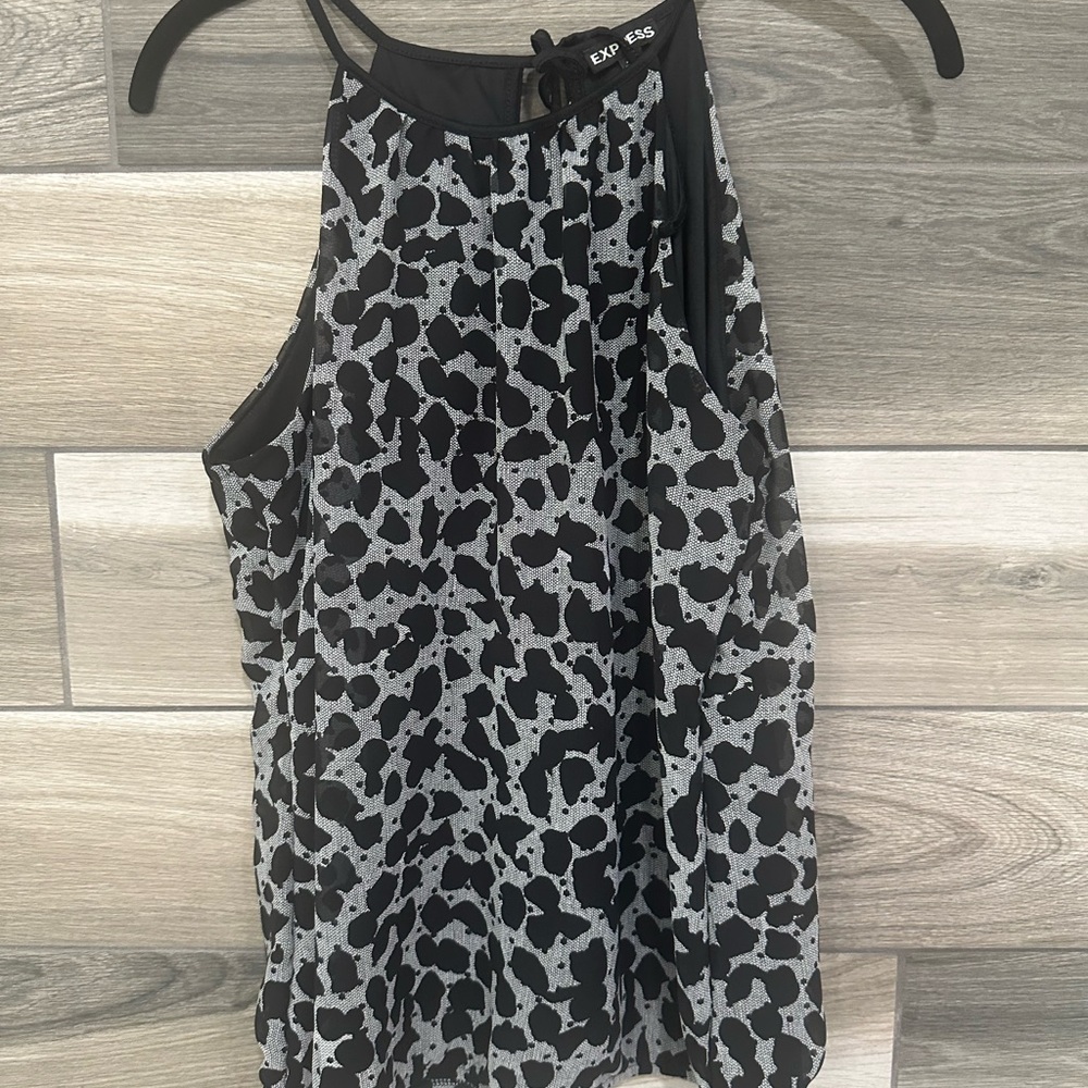 Express Women's Black and Gray Patterned Tank Top